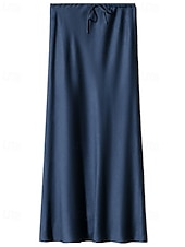 abordables Faldas Lisas-Mujer Falda Casual Maxi Tiro Medio Faldas Plano Correa Microelástico Vacaciones Calle Vino Azul marinero Negro Verde Ejército Otoño Poliéster
