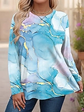 ieftine Tricouri Mărime Plus-Pentru femei Plus Size Topuri Tricou Grafic Abstract Imprimeu Manșon Lung Stil Nautic Casual Zilnic Poliester Toamnă Iarnă Albastru piscină Galben