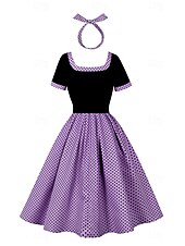 levne Šaty-Retro 50. léta Rockabilly Polední Houpací šaty Flare šaty S páskem S kapsami Puntíky Dámské Plesová maškaráda Dovolená Ležérní Retro tematická párty Dospělé Šaty Čelenka Jaro léto