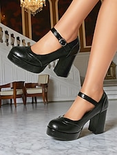 cheap 1950s-Women&#039;s Apricot Mary Jane Platform Pumps - 1950s Retro Chunky Heel Shoes with Brogue Detailing and Adjustable Strap for Office, Tea Parties, and Daily Wear