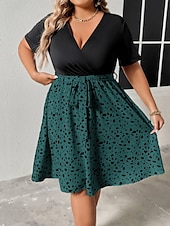 ieftine Rochii-Pentru femei Mărime Plus Rochie casual Leopard În V Manșon scurt Primăvară Toamnă Elegant Modă Modern Casual Rochie mini Zilnic Concediu Rochie