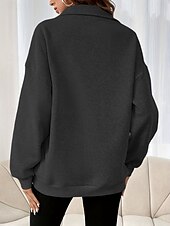baratos Tops Simples-Mulheres Moletom Tecido Casual Manga Longa Gola Alta Tops regulares Rua Dia a Dia Patchwork Zíper Preto Fúcsia Cinzento Escuro Bege Cinzento Outono Inverno