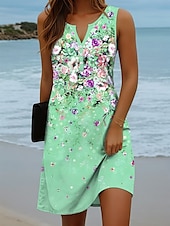 cheap Floral Dress-Women&#039;s Mini Dress Sundress Shift Dress Off The Shoulder Dress Vacation Casual Party Daily Holiday Regular Fit Ombre Floral Graphic Sleeveless V Neck Yellow Blue Purple Green Summer Spring