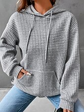 billige Teksturert hettegensere og sweatshirt-Dame Pullover hettegenser-genser عادي Gatemote Fritid Langermet Med hette Vanlige topper Ferie Ut på byen Lomme Svart Hvit Grå Høst Vinter