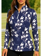 abordables Camisa de Mujer-Mujer Flores Tops Camisas de polo Camiseta de tenis Manga Larga Estampado Cremallera de un cuarto Pullover Protección UV Elástico Transpirable Tenis Golf pepinillo Escote Chino Cuello con cremallera