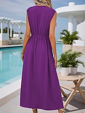 abordables Robe noire-Femmes Robe Midi Robe de Cocktail Robe d&#039;invité de mariage Mousseline de Soie Mode Moderne Extérieur Vacances Coupe régulière Uni Sans manches Col ras du cou Noir Violet Bleu de minuit Été Printemps