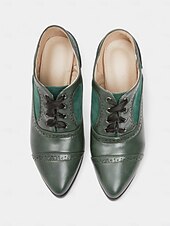economico anni 1930-Scarpe col tacco oxford verdi da donna in stile edoardiano – scarpe eleganti vittoriane con tacco medio, stringate e dettagli brogue, degli anni 1900-1910, perfette per tea party, cosplay ed eventi storici.