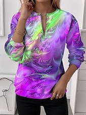 billige Kunst og design topper-Dame Quarter Zipper Sweater Grafisk Abstrakt Casual Langermet Crew Neck Vanlige Topper Gate Hverdagsbruk Casual Halvtrykk Blå Lilla Orange Grønn Høst Vinter