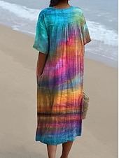 cheap Art&amp;Design Dress-Women&#039;s Midi Dress Sundress A Line Dress Vacation Casual Beach Party Going out Beach Loose Fit Ombre Graphic Short Sleeve V Neck Pink Summer Spring