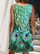 preiswerte Tiere Kleider-Damen Minikleid Sommerkleid A Linie Kleid Schulterfreies Kleid Urlaub Lässig Boho Ferien Strand Normale Passform Grafik Tiermotiv Ärmellos Rundhalsausschnitt Gelb Rote Blau Purpur Sommer Frühling