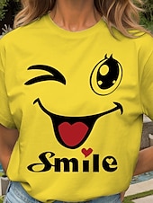 abordables T-shirt Humor &amp; Citations-Femmes T-shirt Cœur Graphique Lettre ancien Élégant Classique Manche Courte Col ras du cou Col rond Hauts Réguliers Quotidien Week-end Imprimé Noir Blanche Jaune Rose Claire Rouge Été