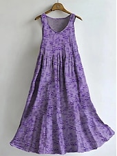 preiswerte Lässige Blumenkleider-Damen Maxikleid Sommerkleid A Linie Kleid Unterkleid Faltenkleid Urlaub Lässig Boho Party Ausgehen Strand Normale Passform Blumen Grafik Libelle Ärmellos U-Ausschnitt Dunkelviolett Violett Purpur