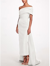 ieftine Rochii de seară pentru bal-Rochie de seară tip sheath Elegantă Rochie de nuntă pe plajă Formală Prom Lungime la podea Fără mâneci O umăr Taffeta Fără spate cu fundiță Rochie de masquerade cu bretele