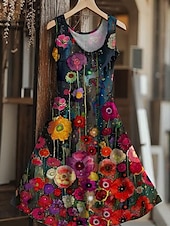 cheap Boho Dress-Women&#039;s Tree of Life Merkabah Mini Dress Sundress A Line Dress Vacation Casual Boho Wedding Party Going out Regular Fit Floral Graphic Leaf Sleeveless U Neck Yellow Red Blue Summer Spring