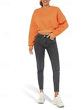 economico Felpe foderate in pile-Per donna Felpa Pullover Felpe Semplice Casual Manica Lunga Girocollo Top Regolari Casa Streetwear Ferie Arancione Autunno Inverno