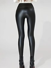 economico Leggings foderati in pile-Per donna Pantaloni in Pile Pantaloni di pelle Leggings Moda Lunghezza intera Naturale Semplice Elastico in vita Comodo All&#039;aperto Streetwear Nero Inverno Vestibilità regolare