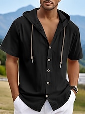 billige Business Casual-Herre Skjorte Hvit bomullsskjorte Uformell skjorte Skjorte med knapper Bomullsskjorte عادي Feriereise Gate Svart Hvit Kakifarget Grå Kortermet Med hette Sommer Klær Knapp ned