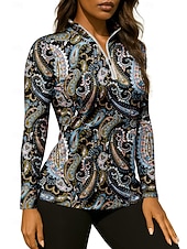 economico Camicia Donna-Per donna Geometrico Maglietta Maglietta sportiva Polo da golf Maglia da tennis Manica Lunga Cerniera Floreale UPF50+ Resistente ai Raggi UV Alta elasticità Traspirante Tennis Golf Pickleball Collo