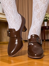 billige 1920-tallet-Retro brune damesko med imitert skinn – pumps inspirert av 1930-tallet for elegant kontorantrekk og antrekk i vintagestil
