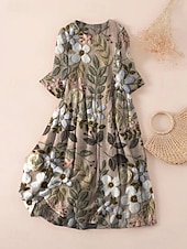 cheap Floral Dress-Women&#039;s Midi Dress T Shirt Dress Tee Dress A Line Dress Summer Dress Vacation Casual Beach Date Summer Dress Regular Fit Floral Graphic Short Sleeve Crew Neck Dark Brown Black White Light Green