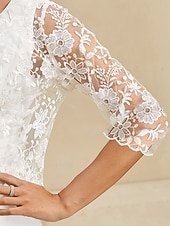 Недорогие Пиджаки и костюмы-Жен. Блейзер Легкость Кружева Вышивка Элегантный стиль Цветочный принт Официальные Короткая "Круглый вырез ""под горло""" Стандартный Рукав 3/4 Верхняя одежда Белый Лето Весна