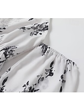 tanie Sukienki boho-Damskie Sukienka mini Sukienka Boho Strój zachodni Moda Urlop Codzienny Wyjściowe Regularny Kwiat Długi rękaw W serek Biały Lato