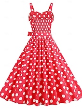 levne Šaty-Retro 50. léta Rockabilly Polední Šaty Houpací šaty Flare šaty S páskem Popruh na špagety Puntíkované A-Linie Dámské Karneval Denní nošení Čajový dýchánek Retro tematická párty Dospělí Šaty Jaro léto