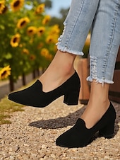 cheap Block Heels-Women&#039;s Blue Block Heel Shoes– Elegant Faux Suede Pumps for Semi-Formal Gatherings, Cottage Garden Parties and Church Sundays