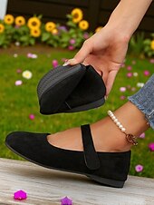 preiswerte Ballerinas für Damen-Beige Mary-Jane-Ballerinas mit weiter Spitze für Damen – bequeme Schuhe aus weichem Wildlederimitat für Freizeitausflüge, Spaziergänge im Garten und den Alltag