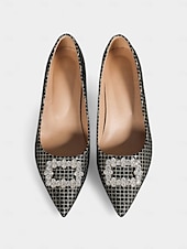 abordables Block Heels-Zapatos de tacón de bloque de ante burdeos para mujer con hebilla de diamantes de imitación: elegantes zapatos de vestir de estilo retro para mujer, ideales para la oficina, bodas y fiestas.