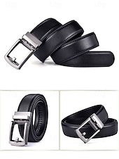 abordables Ceintures pour hommes-Ceinture en cuir véritable pour homme avec boucle à cliquet automatique – Ceinture classique ajustable pour le travail, le bureau et le quotidien