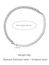 tanie Biżuteria męska-męski zestaw biżuterii z pereł i łańcuszków – modny naszyjnik i bransoletka z pół perły, pół metalu na styl uliczny, hip-hopowy i imprezowy