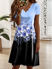 abordables Robe Fleurie-Femmes Mini Robe Robe Décontractée Robe T-Shirt Robe d&#039;Été Robe trapèze Occasionnel Coupe régulière Fleuri Graphique Manche Courte Col en V Rose Claire Bleu Violet Vert Été Printemps