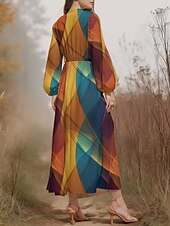 preiswerte Kunst &amp; Design Kleid-Damen Midikleid Freizeitkleid Chiffon Schwingkleid Modern Urlaub Täglich Wochenende Normale Passform Geometrisch Farbverläufe Langarm V Ausschnitt Schwarz Gelb Königsblau Blau Sommer Frühling Herbst