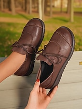 abordables Chaussures sans lacet et mocassins femme-Chaussures décontractées à lacets marron foncé pour femmes, chaussures plates souples et confortables, idéales pour les promenades quotidiennes, les sorties décontractées et les voyages