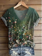 billige Boho t-skjorte-Dame T skjorte Blomstret Grafisk Paisly Bohem Årgang Stilfull Kortermet V-hals Vanlige topper Daglig Ut på byen Helg Trykt mønster Rosa Blå Lilla Grønn Sommer Vår