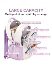 abordables Sacs à dos de Collège-Sac à dos imperméable multi-poches - sac d&#039;école de grande capacité, rangement en couches, design léger, poches latérales, adapté aux étudiants adolescents et aux navetteurs quotidiens noir rose bleu