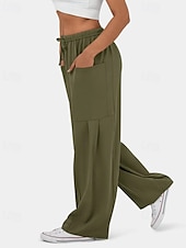economico gamba larga e vita alta-Per donna Gamba larga Pantaloni Eleganti Streetwear Casual Lunghezza intera Naturale Semplice Tasca Design con Coulisse Elastica Comodo Streetwear Ferie Rosso violaceo Nero Verde militare Marrone