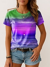abordables T-shirt Art &amp; Design-Femmes T-shirt A Ombre Graphique ancien Élégant Classique Manche Courte Col ras du cou Hauts Réguliers Quotidien Week-end Imprimé Rose Claire Bleu Violet Orange Été Printemps
