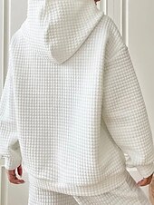 billige Teksturert hettegensere og sweatshirt-Dame Pullover hettegenser-genser عادي Gatemote Fritid Langermet Med hette Vanlige topper Ferie Ut på byen Lomme Svart Hvit Grå Høst Vinter
