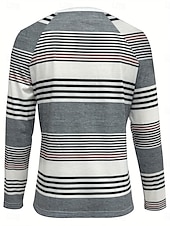 ieftine Tricou cu dungi și geometric-Pentru femei Tunică Tricou Grafic Geometric Dungi Epocă Stilat Clasic Manșon Lung Stil Nautic Rotund Topuri obișnuite Zilnic Ieșire Sfârșit de săptămână Nasturi Imprimeu Roșu-aprins Albastru piscin