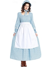  250e anniversaire des États-Unis 19ème siècle années 1800 Costume de cosplay Robe Prairie Ensemble bonnet et tablier Fille pionnière Epoque Coloniale Pionnier Guerre d'indépendance américaine Fleuri