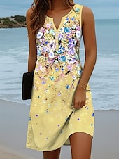 cheap Floral Dress-Women&#039;s Mini Dress Sundress Shift Dress Off The Shoulder Dress Vacation Casual Party Daily Holiday Regular Fit Ombre Floral Graphic Sleeveless V Neck Yellow Blue Purple Green Summer Spring