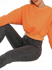 economico Felpe foderate in pile-Per donna Felpa Pullover Felpe Semplice Casual Manica Lunga Girocollo Top Regolari Casa Streetwear Ferie Arancione Autunno Inverno