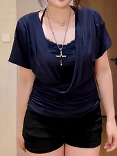 levne Krajkové topy-Dámské Krajková košile Pevná barva stylové Moderní Krátký rukáv Krk ohlávky Běžné topy Denní Dovolená Krajka Slátanina Černá Námořnická modř Fialová Léto