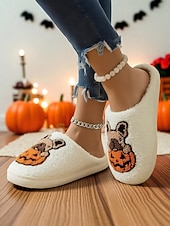 tanie Dla kobiet-damskie kapcie polarowe na Halloween z motywem buldoga francuskiego i dyni - wygodne pluszowe kapcie domowe dla kobiet i nastolatek, idealne na jesień, jako prezent świąteczny i do wygodnego