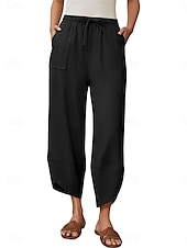 economico Pantaloni in lino e cotone semplici-Per donna Pantaloni in cotone e lino Chinos Moda Essenziale Lunghezza intera Vita Alta Semplice Tasca Coulisse Comodità All&#039;aperto Micro-elastico Vacanza Streetwear Quotidiano Esercito verde Nero Blu