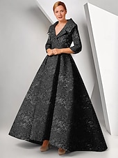 cheap BLACK-Black Floral Jacquard A-Line Evening Gown Elegant Dress Formal Wedding Floor Length Sleeveless V Neck Nylon with Pleats 2025