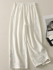 preiswerte Schlichte Hose aus Baumwollleinen-Damen Hose aus Baumwollleinen Chinos Ethno-Stil Basic Lässig Volle Länge Hohe Taille Blumen Bestickt Tasche Elastischer Bund Komfort Außenbereich Mikroelastisch Urlaub Straße Täglich Khaki Beige