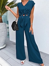 Mulheres Moda Roupa de rua Diário Conjuntos de calças Manga Curta Decote V Côr Sólida Cordões Casual Diário Preto Azul Marinho Escuro Azul Marinha Verão Normal baratos Blusas femininas-Mulheres Moda Roupa de rua Diário Conjuntos de calças Manga Curta Decote V Côr Sólida Cordões Casual Diário Preto Azul Marinho Escuro Azul Marinha Verão Normal